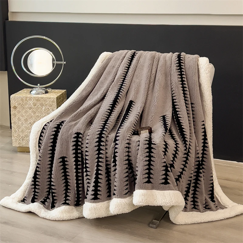 Jacquard Thickened Cloud Fleece Lamb Fleece Double Blanket Siesta Single Office Blanket