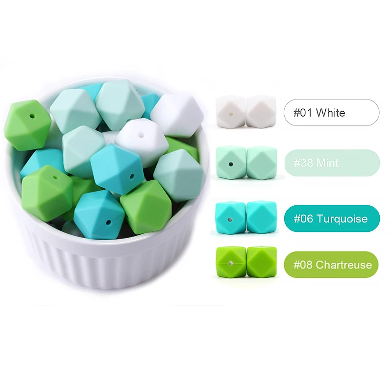 TYRY.HU 10pc Large Round Silicone Beads Hexagon Baby Teething Chew DIY Pacifier Chain Necklace Pendant Toys BPA Free 14/17/19MM