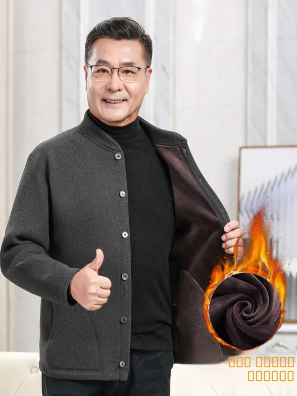 ملابس شتوية من Thiened Fce مبطنة بياقة واقفة من القطن Jaet للرجال في منتصف العمر والأب ملابس مخملية دافئة...