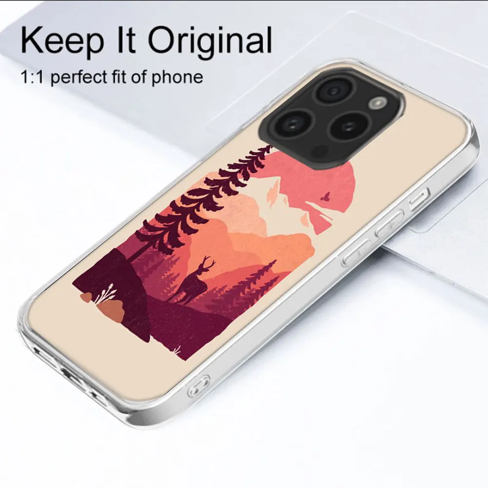 Прозрачный чехол для телефона Art Sunset Travel Deer Wild Oak для Aplee iPhone 12 13 Mini 14+ 15 Plus 16 Pro Max Cover 11 Pro X XS Max Coque