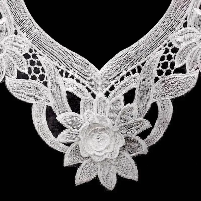 1Pcs Black and White Embroidered Polyester Hollow DIY Collar Shaped Sewing Lace Decorative Accessories Apparel Fabrics Wholesale