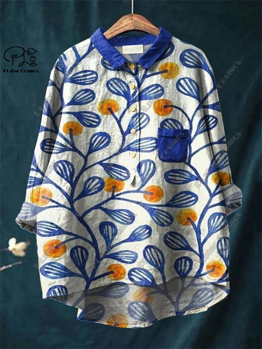 PLSTAR COSMOS new 3D printed retro and cute floral animal printing ladies entertaining leisure and loose open -tube shirt D-20