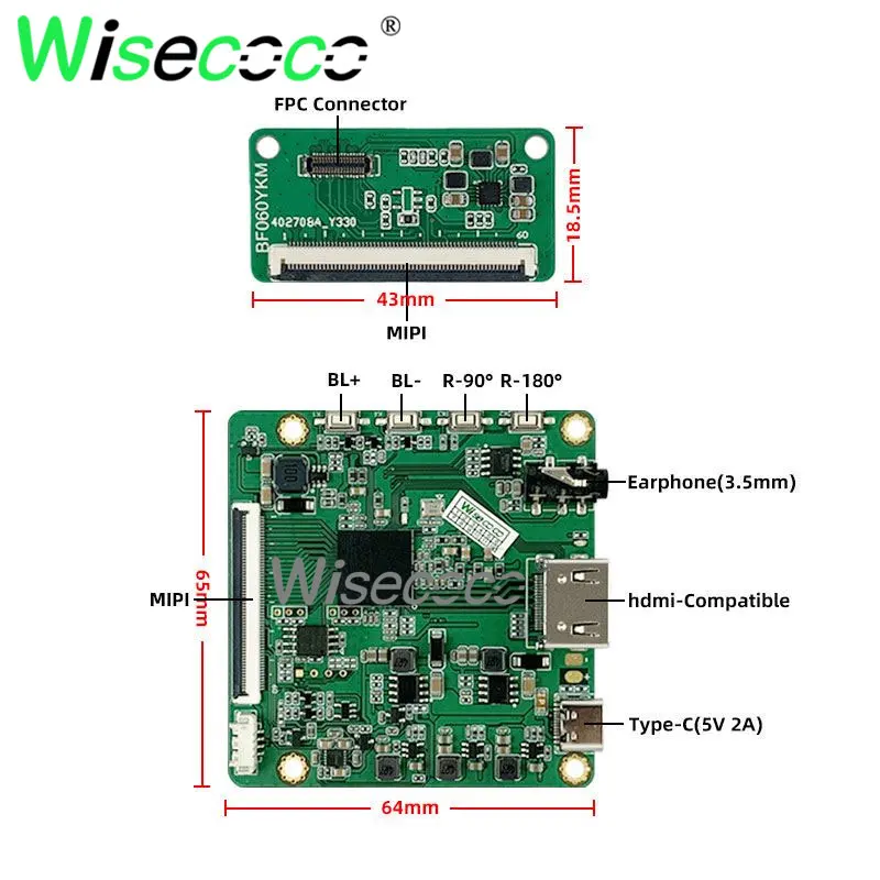 Wisecoco гибкий дисплей 6 дюймов OLED 2K 2880x144 0 IPS Amoled гибкий экран 60 Гц пейзаж по умолчанию плата драйвера