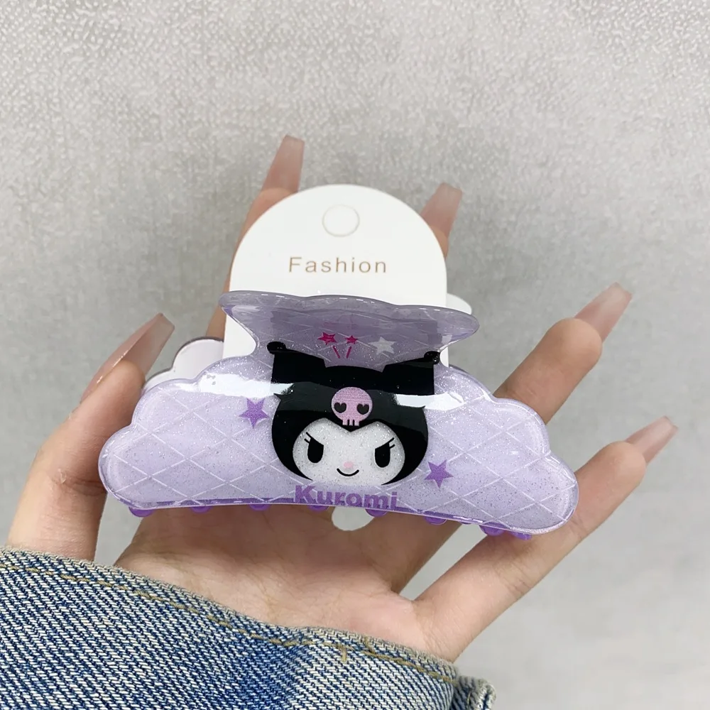 Hello Kitty Sanrio Acrylic Stripe Kuromi Hairclip Women Cute My Melody Hair Claws Girl Cinnamoroll Shark Clip Kids Students Gift