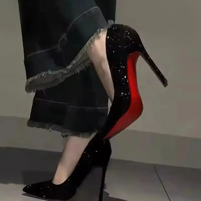 New High Heels Women Sole Rhinestones Pumps Red Bottom High Heels Plus Size Women Wedding Shoes Bride Pointed Toe Platform Heels