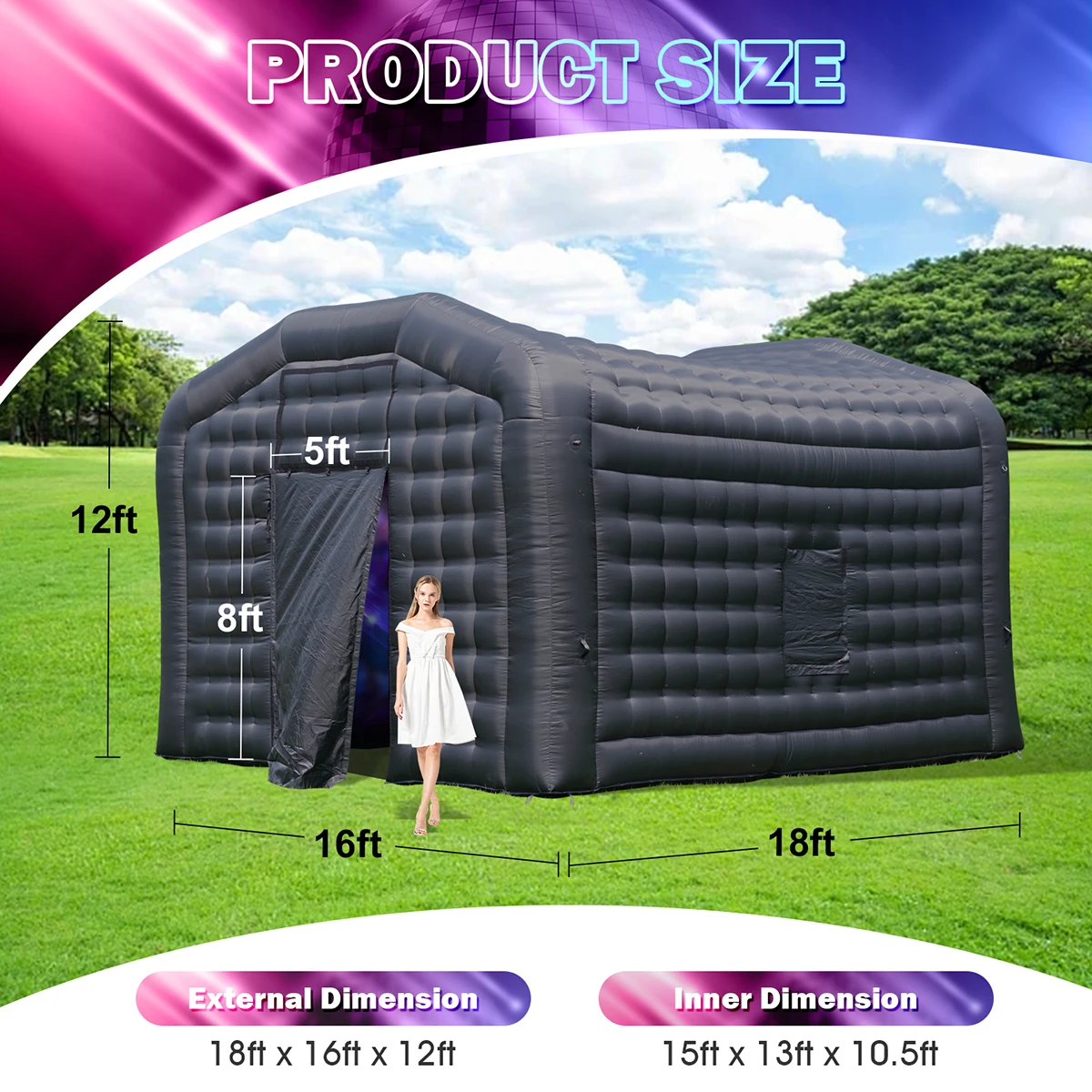 Tienda inflable portátil para discoteca, tela Oxford de 18x16x12 pies, patio al aire libre, tienda de fiesta inflable en cubo para niños y adultos a la venta