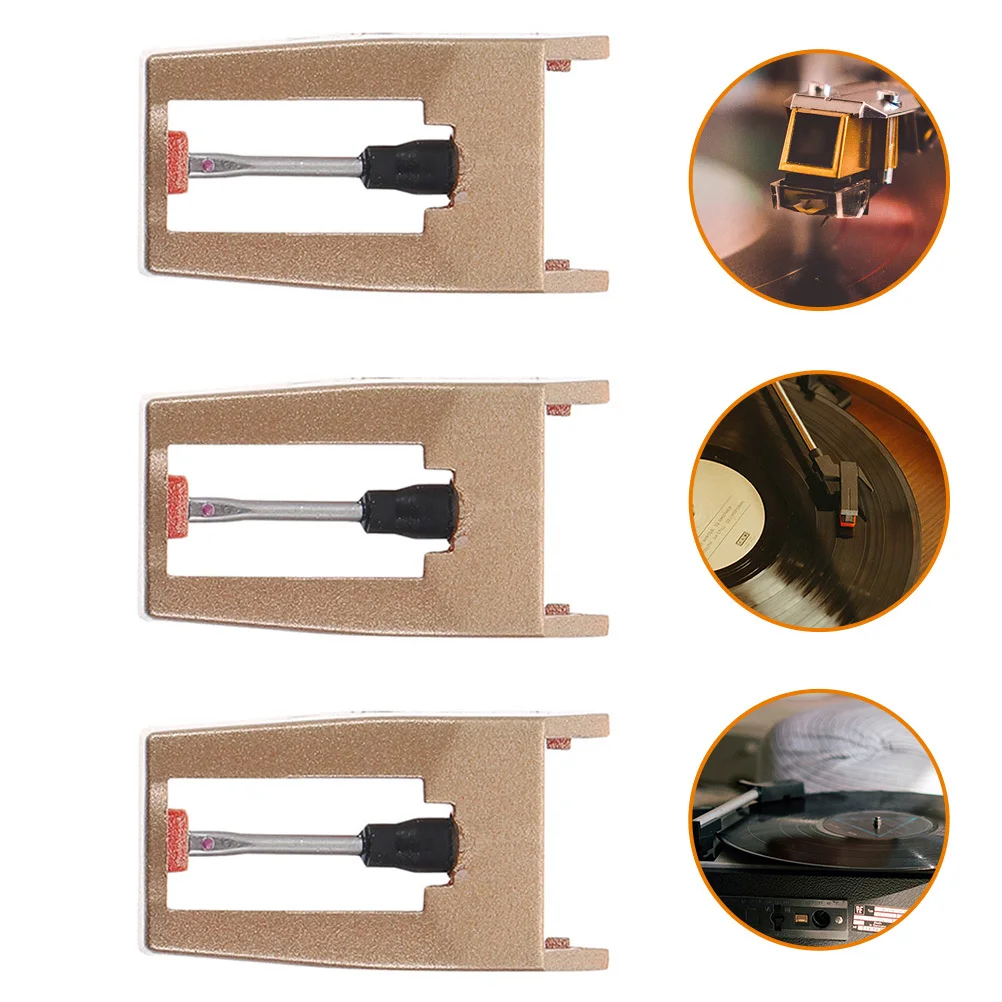 

3Pcs Record Player Needles Universal Red Gems Aluminum Plastic Material Clear Sound Quality Stylish Elegant Appearance