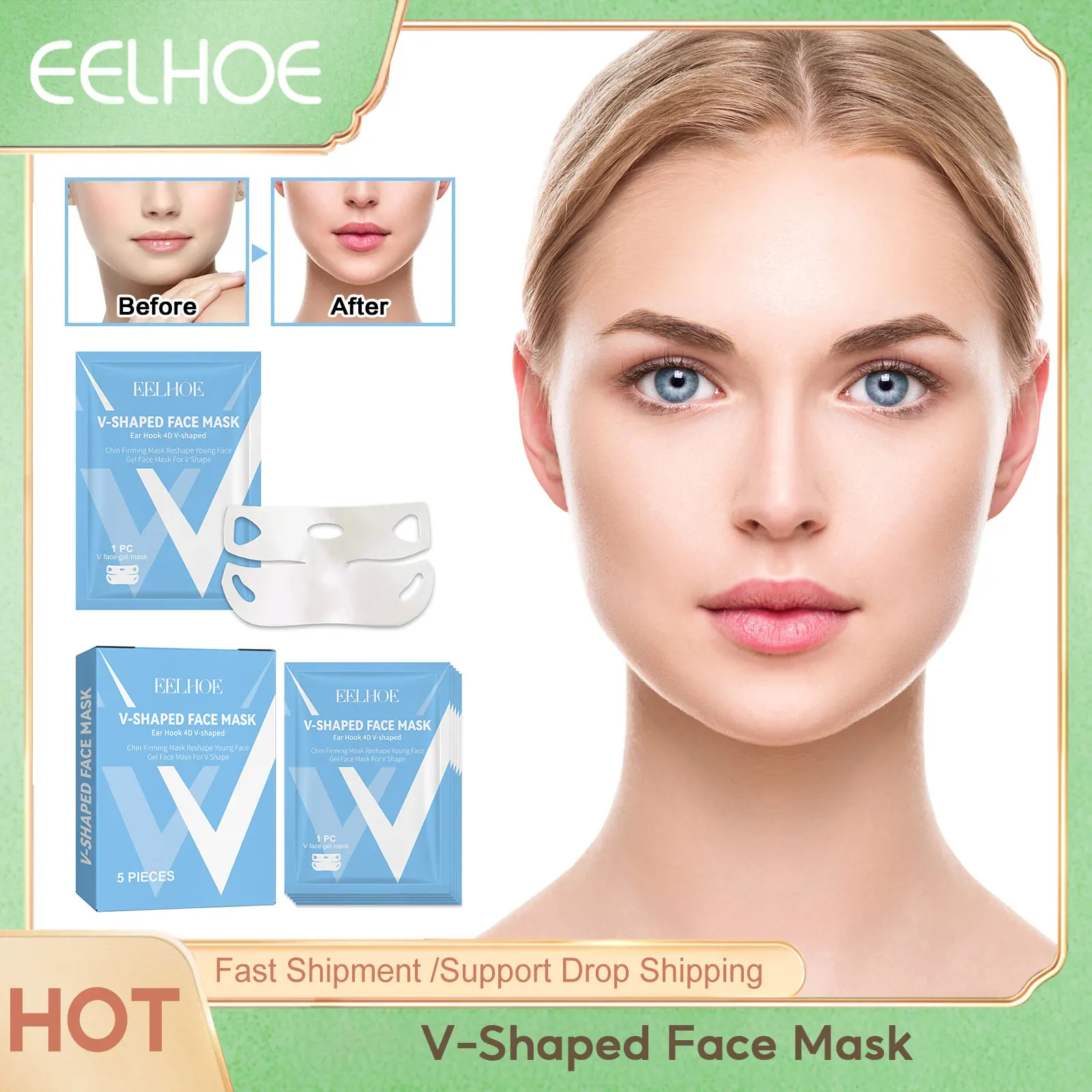 

EELHOE 4D Breathable V-Shaped Face Slimming Mask Reduce Double Chin Ear Hanging Cheek Lift Up Band Firming Skin Beauty Care Mask