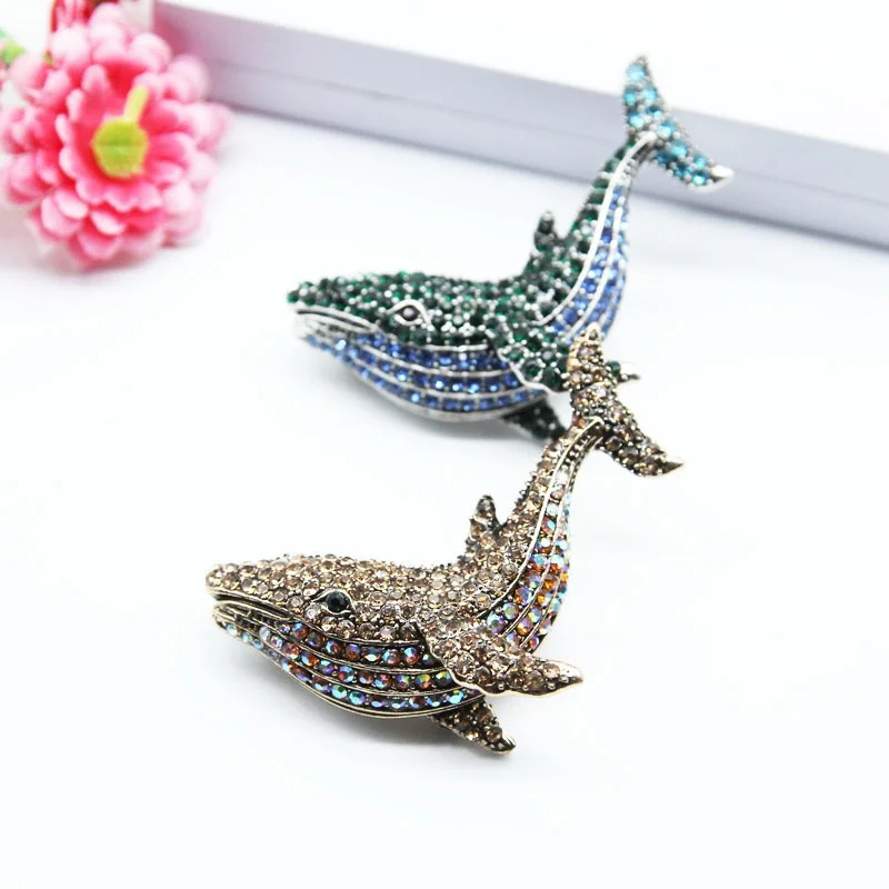 SKEDS Exquisite Rhinestone Whale Brooches For Women Animal Boutique Shining Banquet Clothing Accessories Pin Brooches Jewelry