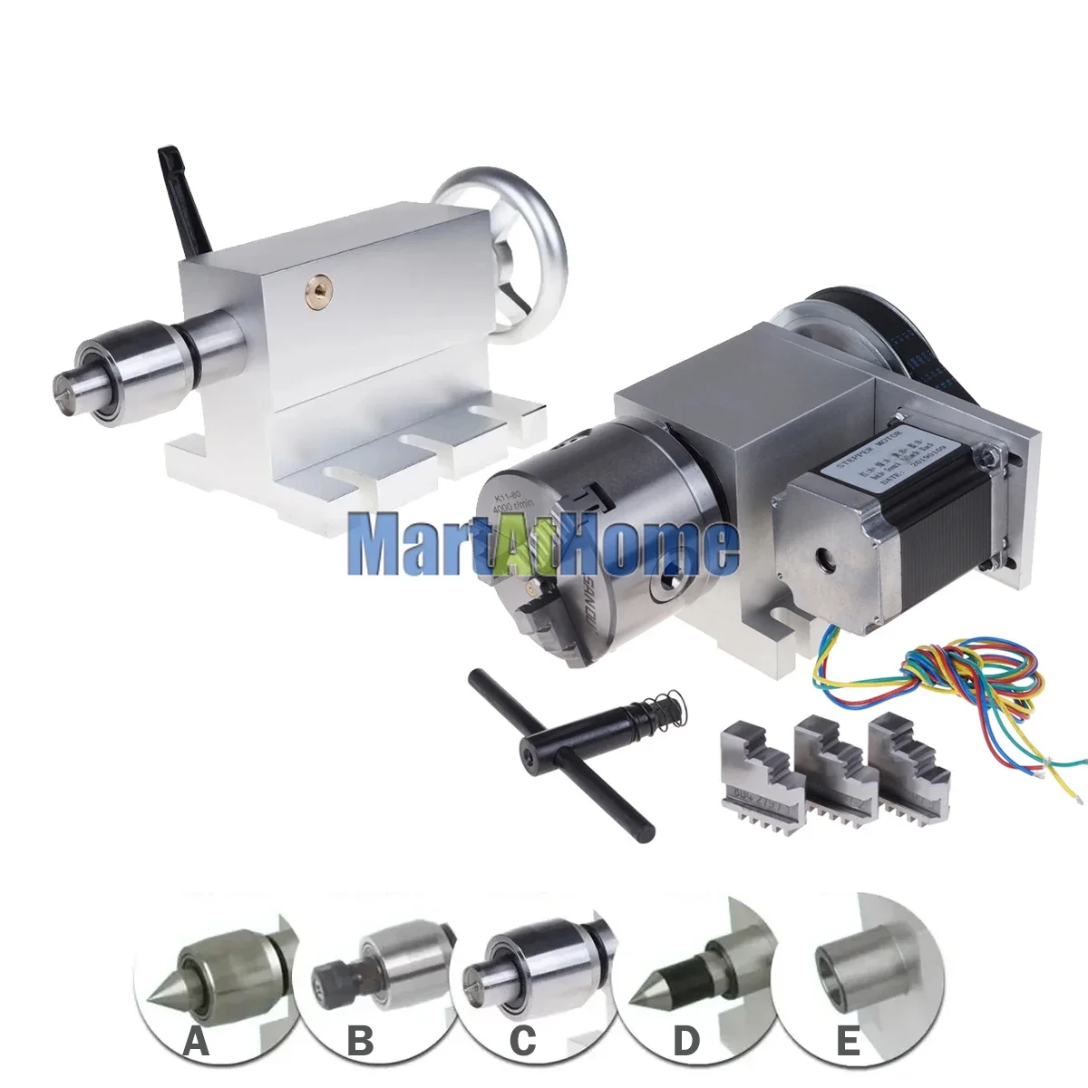 CNC Router Rotary Axis Indexer CRA066 & TS65M2 / TS290 Tailstock for for CNC Rotary Table, Mill, Lathe