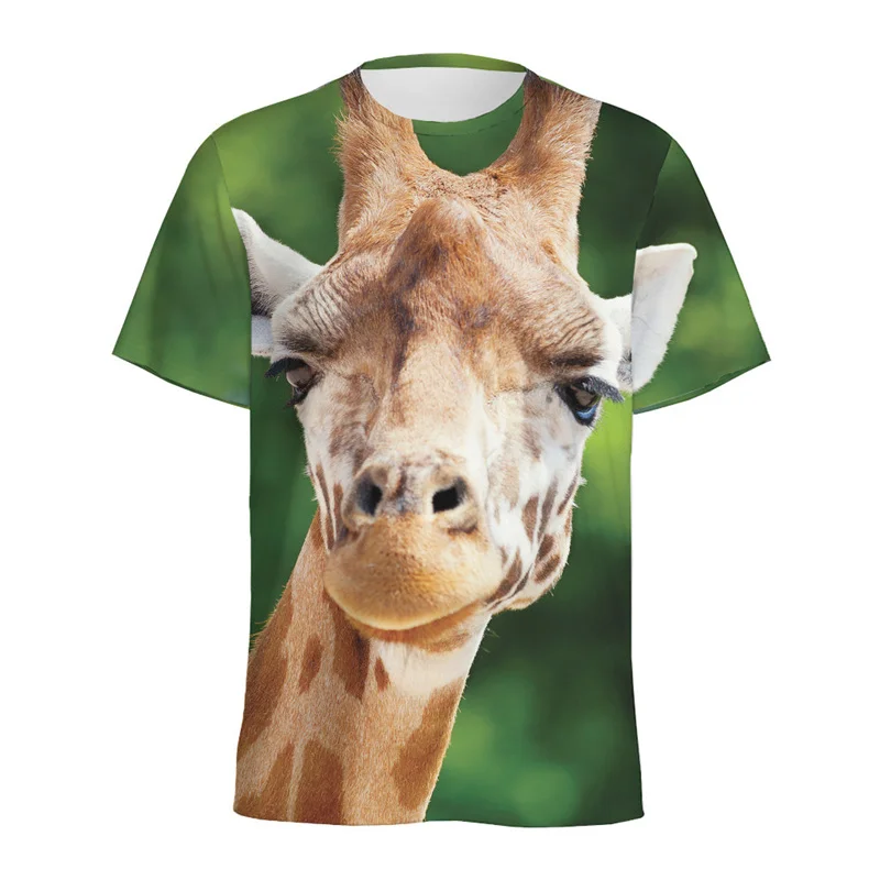 Cute Giraffe Pattern T-shirt For Men Summer 3D Printed Animal Skin T Shirt Fashion Round Neck Short Sleeve Kids Tees Tops