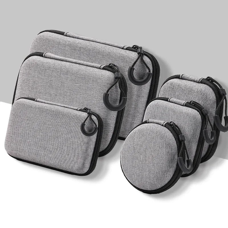 Mini sac de rangement numérique gris pour produits électroniques, étui portable pour écouteurs, câbles USB, chargeurs, clés USB, étui de protection antichoc
