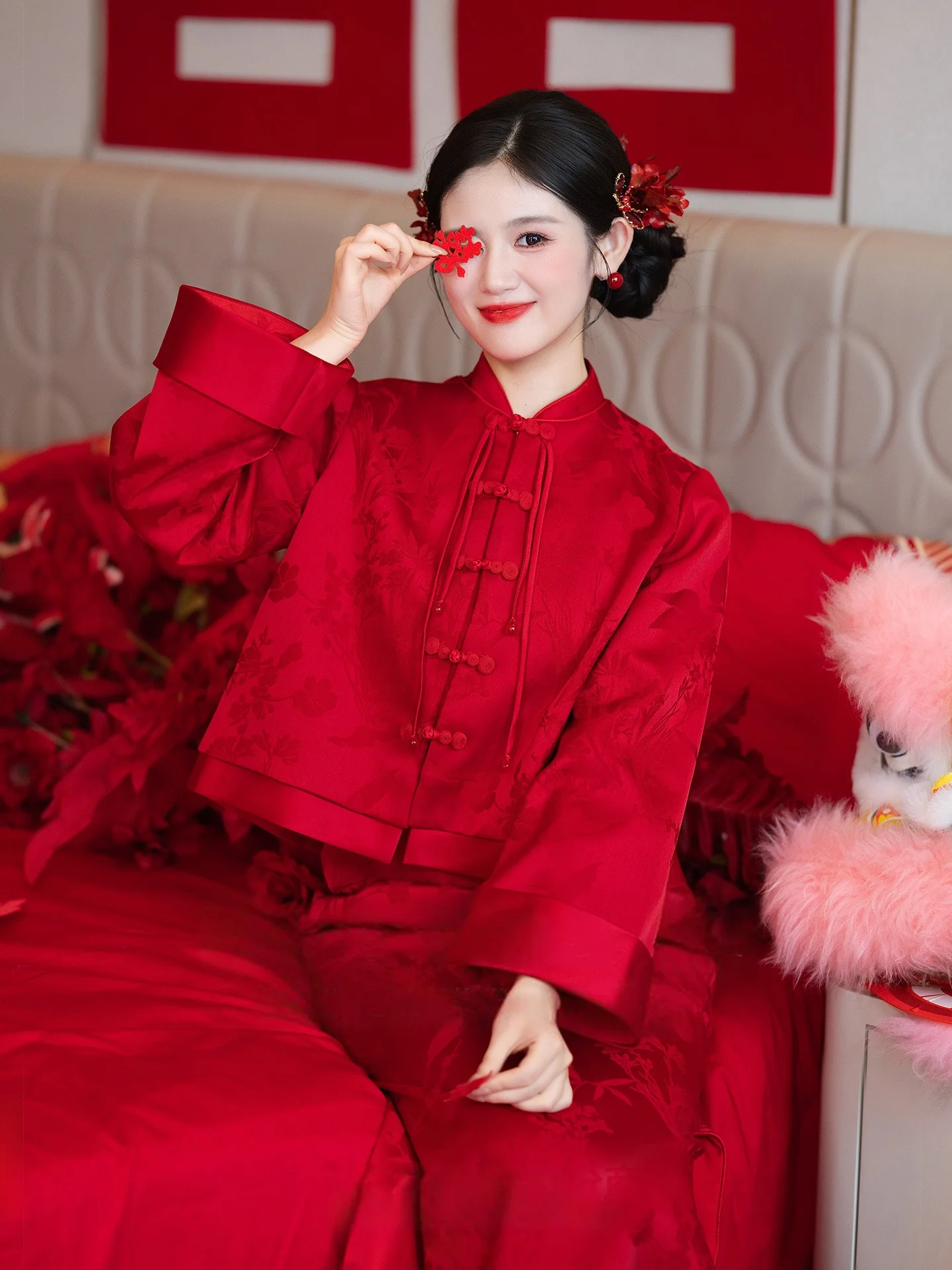 

Красное длинное вечернее платье в китайском стиле с завышенной талией и молнией, новинка для банкетов