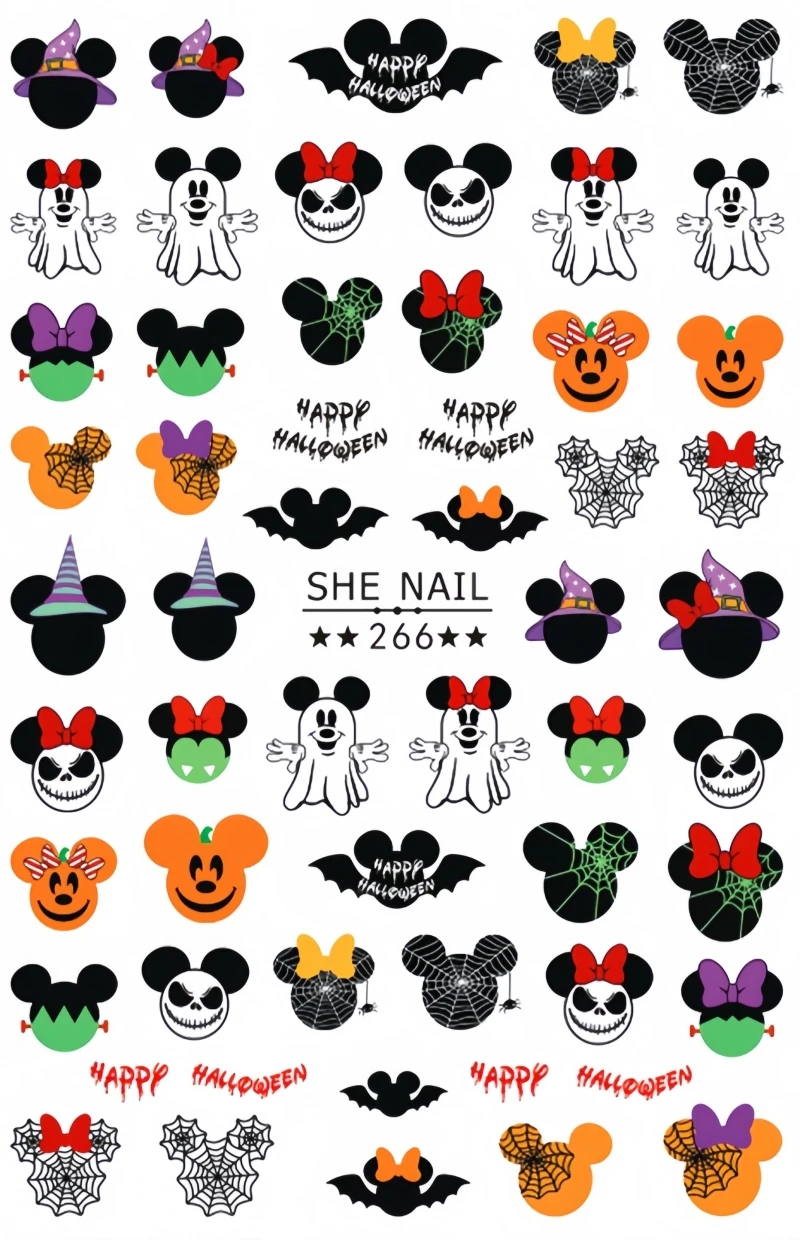 Autocollants pour Ongles à Motif de Dessin Animé Disney, Fournitures pour Nail Art à Faire Soi-Même, Décoration pour Halloween, 1 Pièce