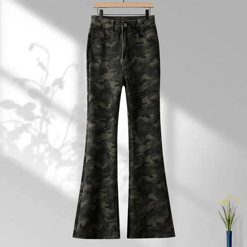 

Женские джинсы в американском стиле, осенние универсальные модные трендовые свободные камуфляжные расклешенные брюки с высокой талией в стиле ретро