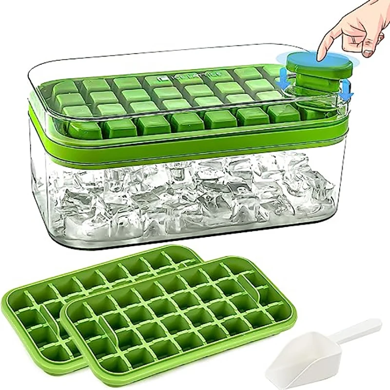 

Ice Cube Tray With Lid And Freezer 64 Cube Ice Cube Tray Stackable Easy Release Ice Cube Molds for Cocktails Whiskey Coffee With