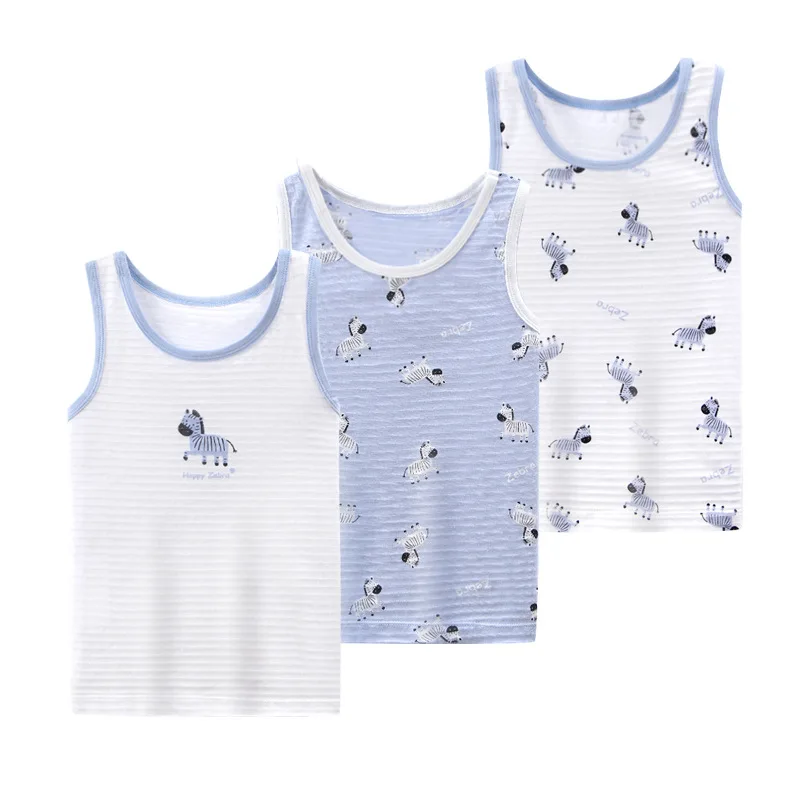 Boy Quality Cartoon Design Singlet Underwear Tank Teen Boy Undershirts Cotton Dino Pandas Tank Tops for Kids Size 3-10T 3Pcs/Lot