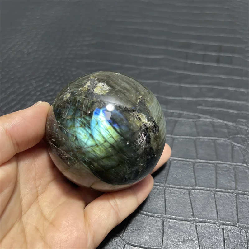 66mm Natural Labradorite Crystal Ball Moonlight Quartz Polished Magic Ball Home Decoration Ornaments with Base