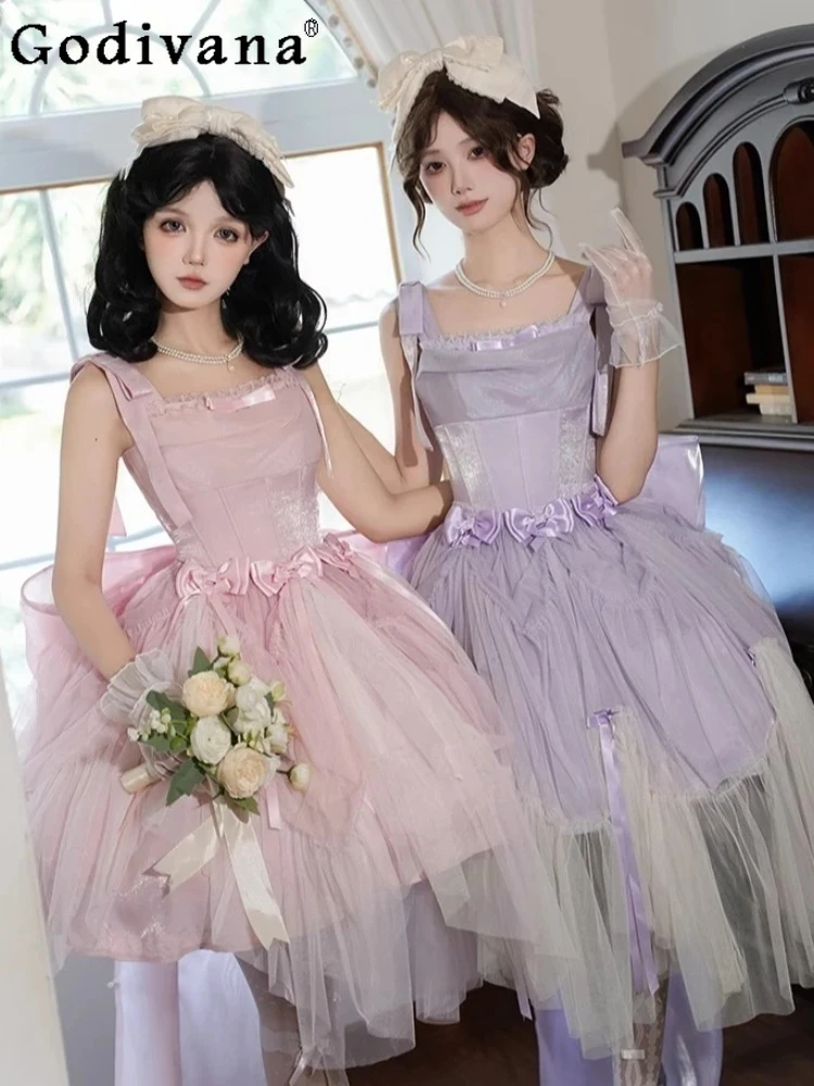 

Original Design Sweet Elegant Dress Set Summer New Girl's Woman's High Waist Slim Suspender Dress Jsk Princess Tea Party Dress