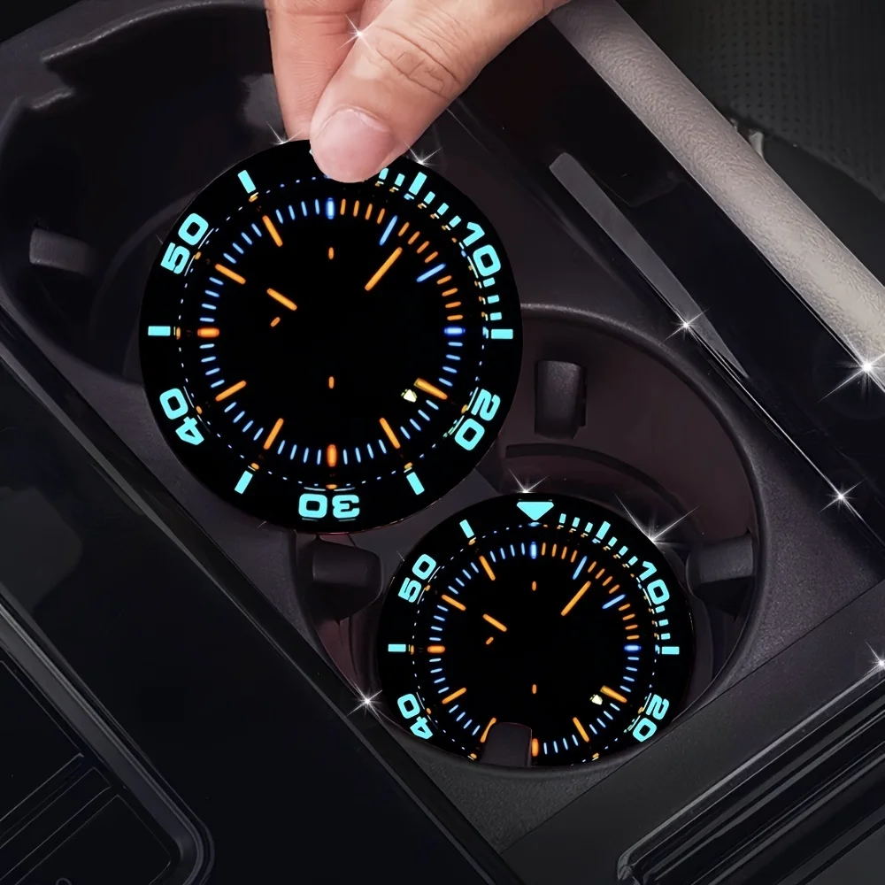 12/4 Piece Set of Functional Glow-In-The-Dark Car Cup Mats, Dial Scale Pointer Car Cup Slot Decorative Mats, Non-Slip, Waterproof, Dirt-Resistant, Easy to Clean, 7cm Round Universal Cup Holder Size, Trendy Tech-Style Car Interior Accessories, Scratch-Resistant and Wear-Resistant Car Cup Base Mats, Car Interior Decoration Accessories, Halloween and Christmas Gifts