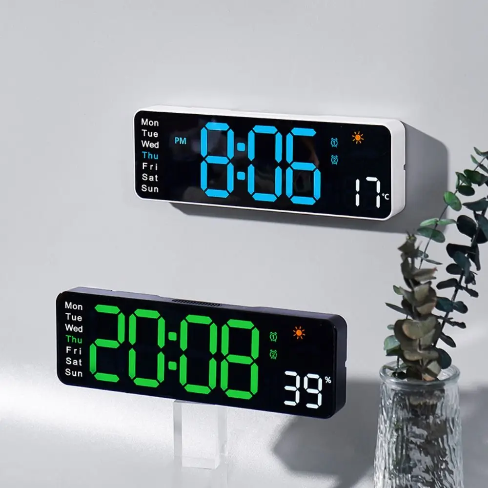 Large Screen Digital Wall Clock Timer Temperature Humidity Display Alarm Clock Brightness Adjustment Auto Dimmer LED Clock