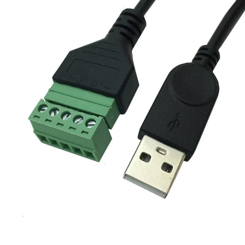 USB 2.0 Male to 5 Pin Screw Connector with Shield Solderless Terminal Plug Adapter Cable Cord 30cm/1ft