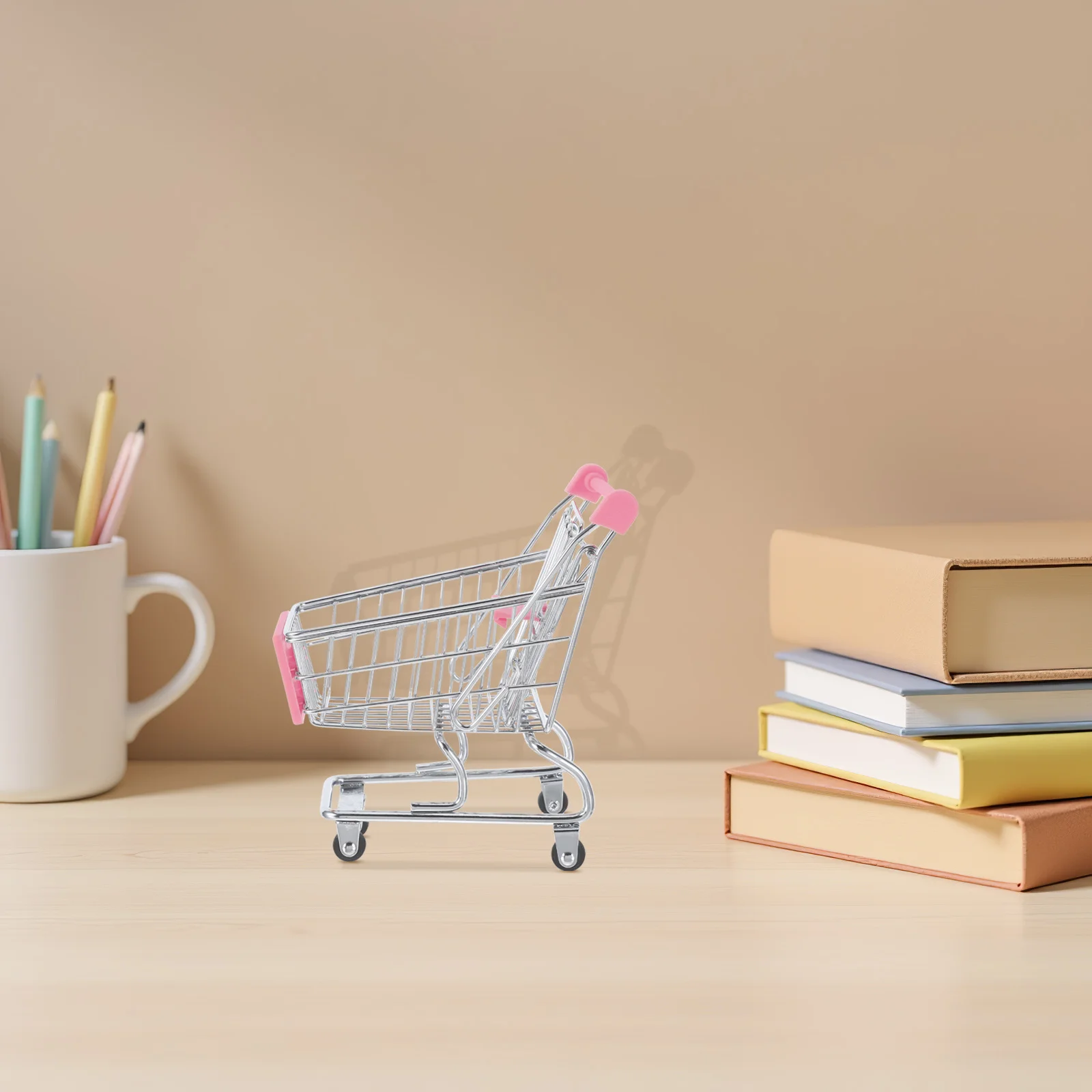 Mini Shopping Cart Metal Grocery Cart For Kids Pretend Play Supermarket Roleplay With Wheels Tiny Handcart Basket For Dollhouse