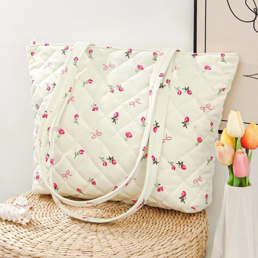 

Милая хлопковая стеганая сумка с цветочным принтом, дорожная многофункциональная сумка для хранения косметики, большая вместительная портативная сумка-тоут, косметичка