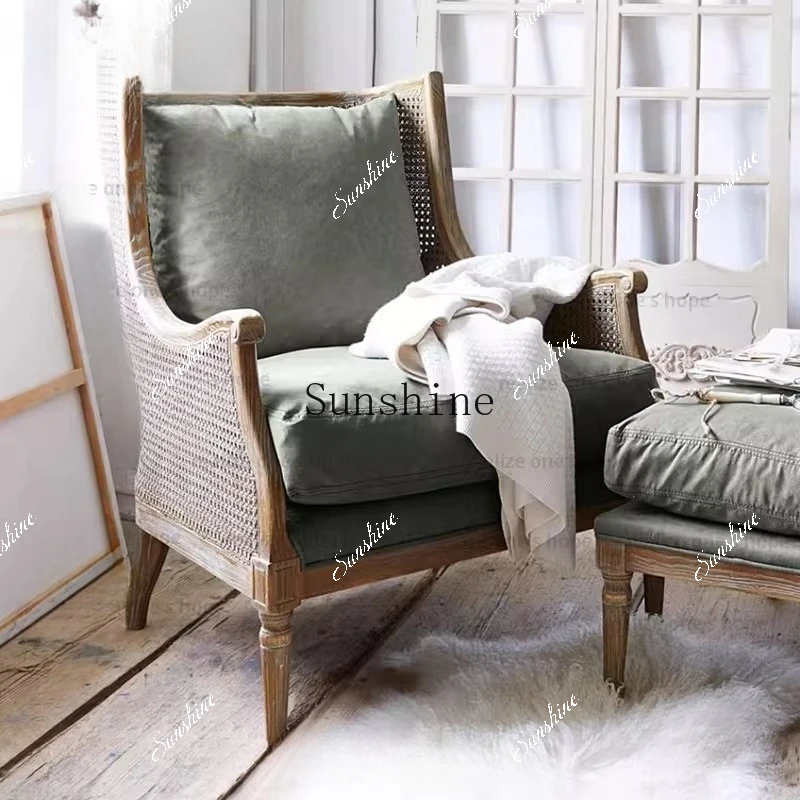 Balcony rattan table and chairs three-piece combination home living room leisure sofa retro wabi sabi singleP