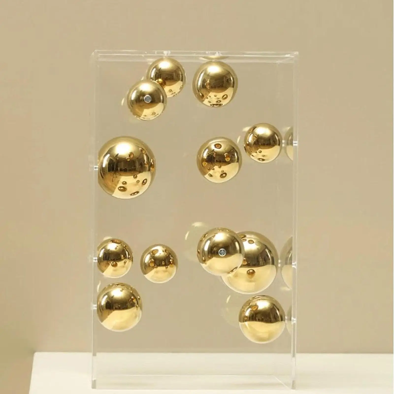 Clear Acrylic Cover Ball Ornament Square Display Case for Bookshelf Showcase 16cmx16cmx26cm Gold
