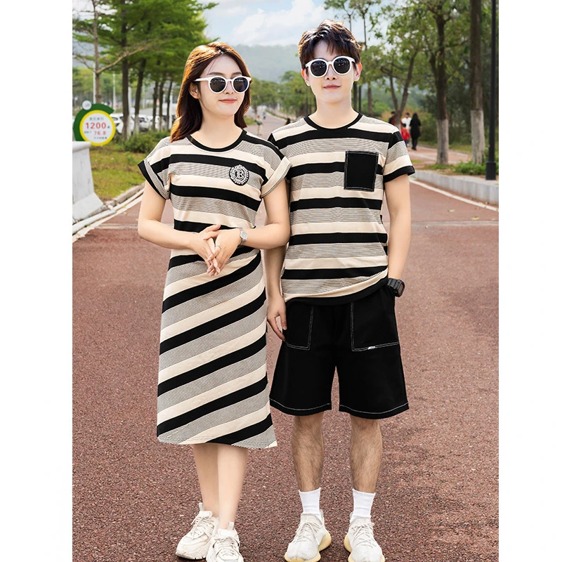 Father and Daughter Matching Family Son and Mom Clothes Mother and Baby Girl Striped Dress Korea Fashion Dad Children Outfits