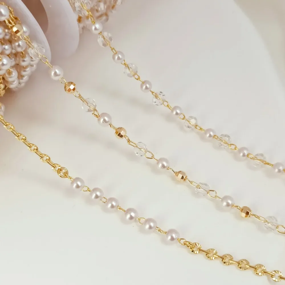 

14 Copper-plated Gold Embossed Chain Shell-cut Surface Beads Crystal Beads Flat 0 Thin Chain DIY Handmade Jewelry Loose Chain