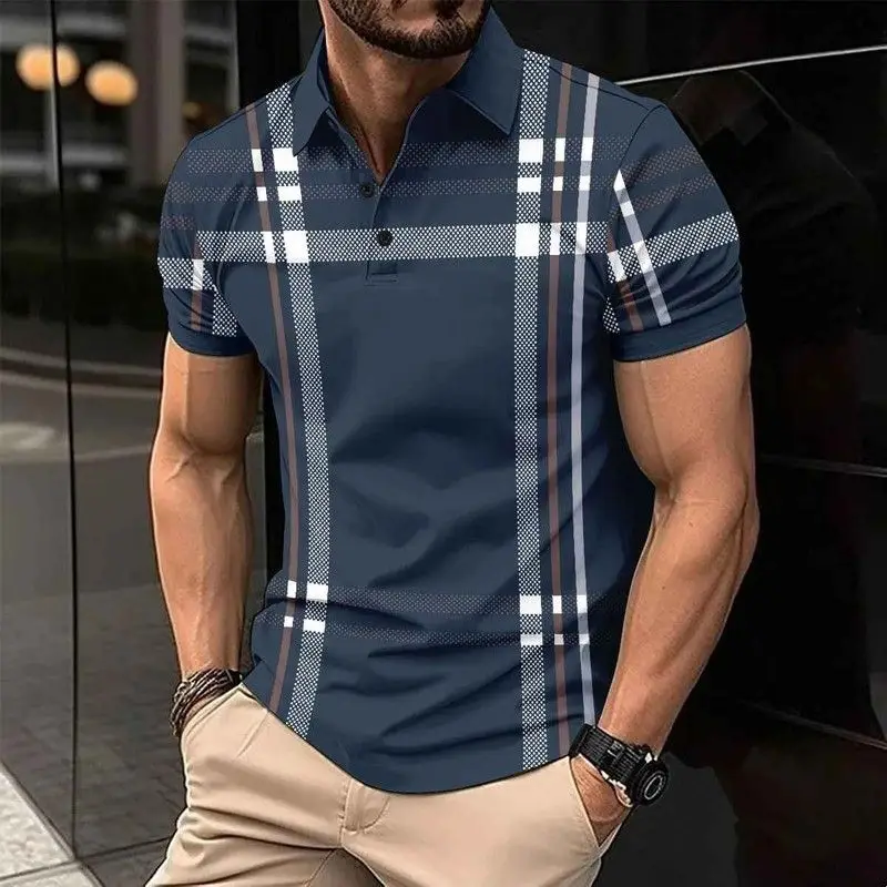 Fashion Striped Men's  Shirt Summer Short Cool Feeling Thickened Long Sleeve Henry Collar Four Seasons Universal