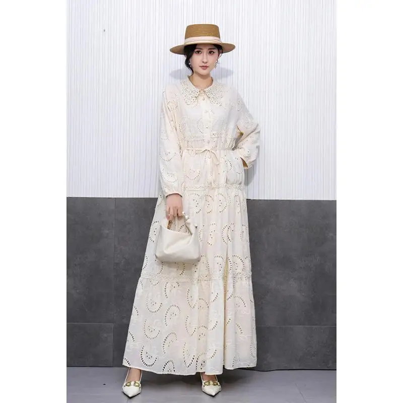 

SuperAen Retro Niche Design 2025 Spring New Dress Lace Solid Color Waist Long Dress Elegant Fashion Women Dress