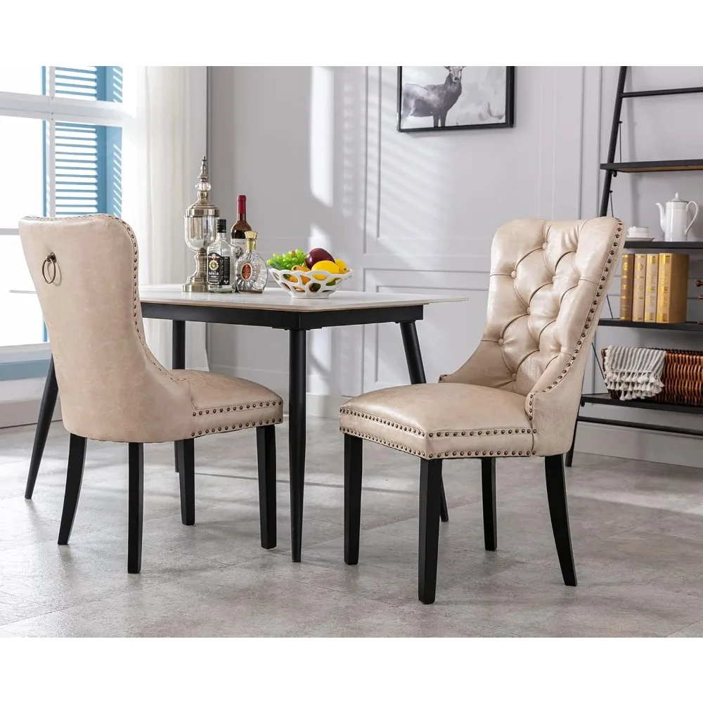 Dining Chairs Set of 4 Mid Century Modern Tufted Chairs Armless Rubber Wood Vintage Chairs Upholstered Nailhead Side Chair