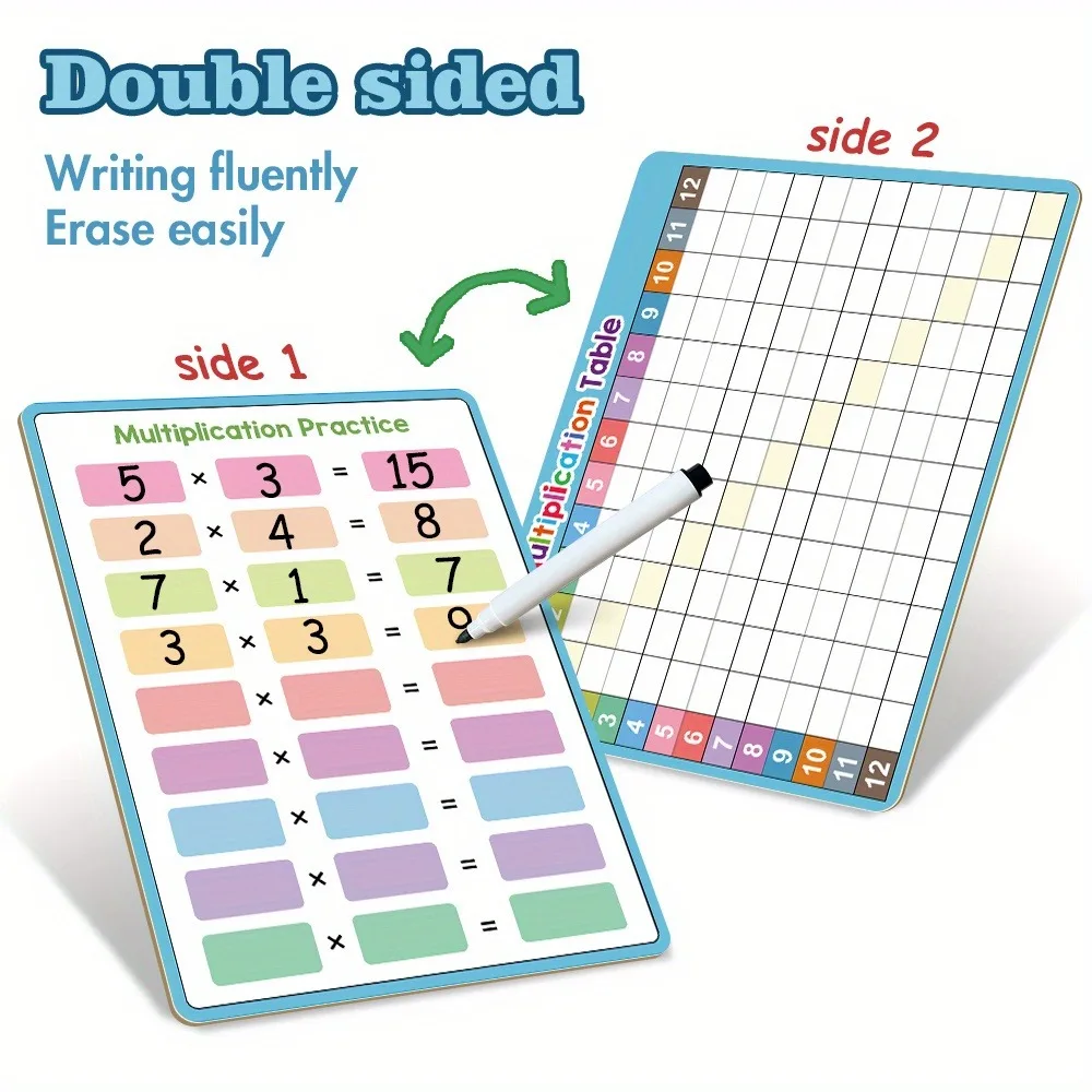 Double-sided Multiplication Chart Dry Erase Division Multiplication Chart Practice White Board Easy to Use Multiplication Table