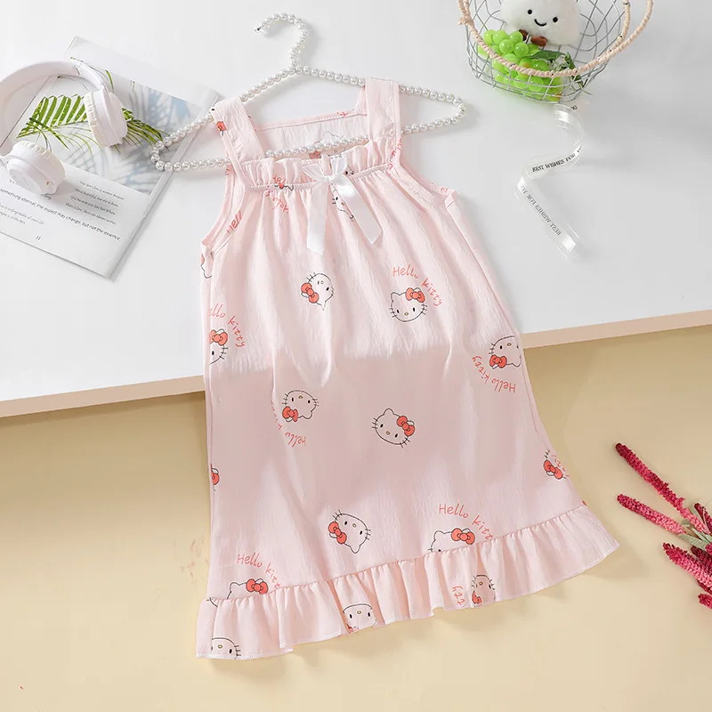 Hello Kitty Mädchen-Nachthemd mit Aufdruck, ärmelloses Nachthemd, Sanrio My Melody, für Kinder, Mädchen, niedlich, Freizeit, Sommer, weiche Homewear