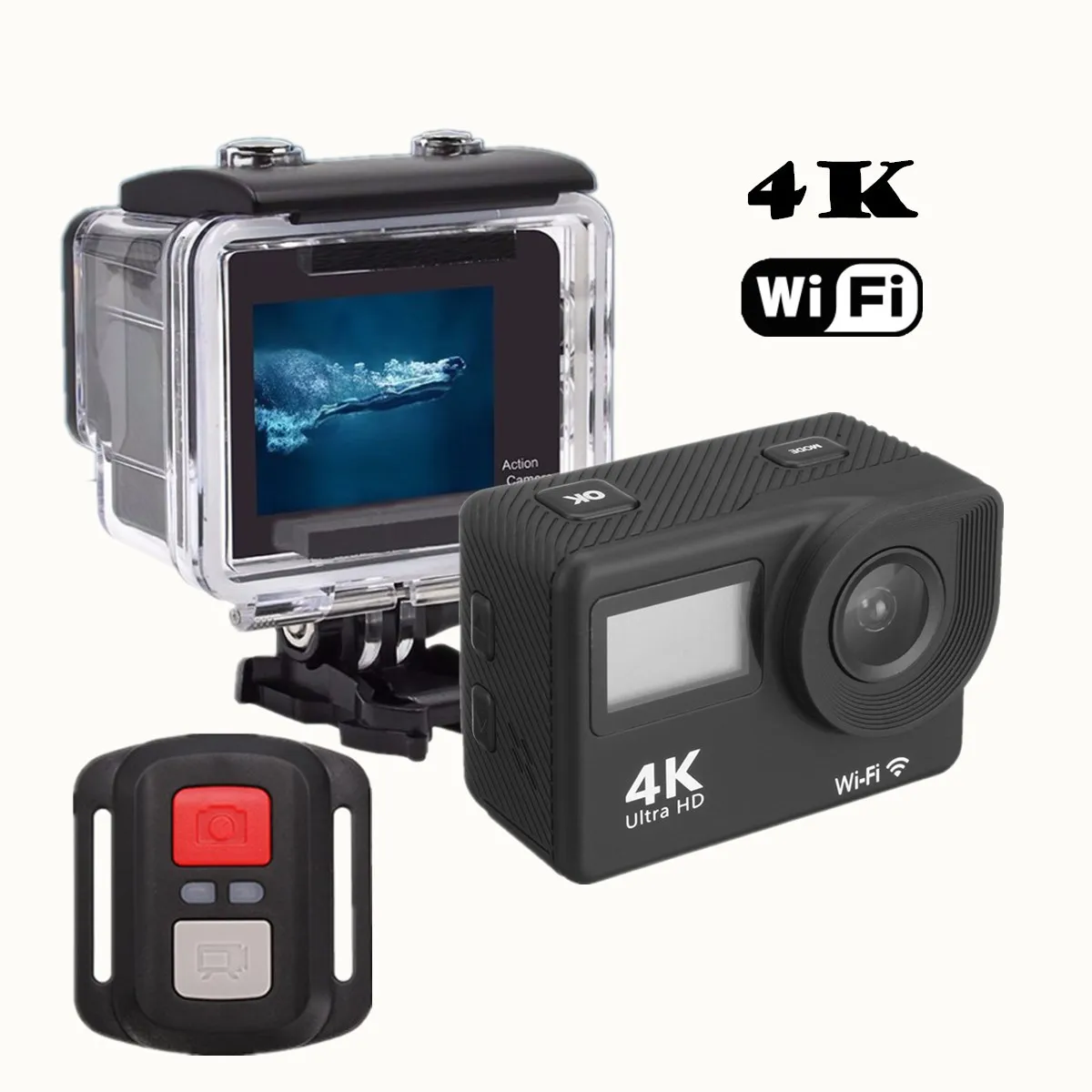 

Экшн-камера 4K Ultra HD, двойная, 2,0 дюйма, IPS, LCD, Wi-Fi, 16 МП, 30 м, камера Go Pro с дистанционным управлением (без зарядного устройства)