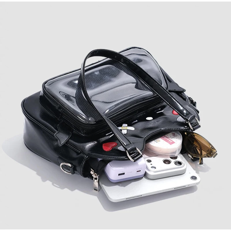 Umhängetasche, Katzenförmige Ita-Tasche mit transparentem Sichtfenster für Abzeichen, Pins und Puppen, leichte, niedliche Mode-Rucksäcke – Detail 20