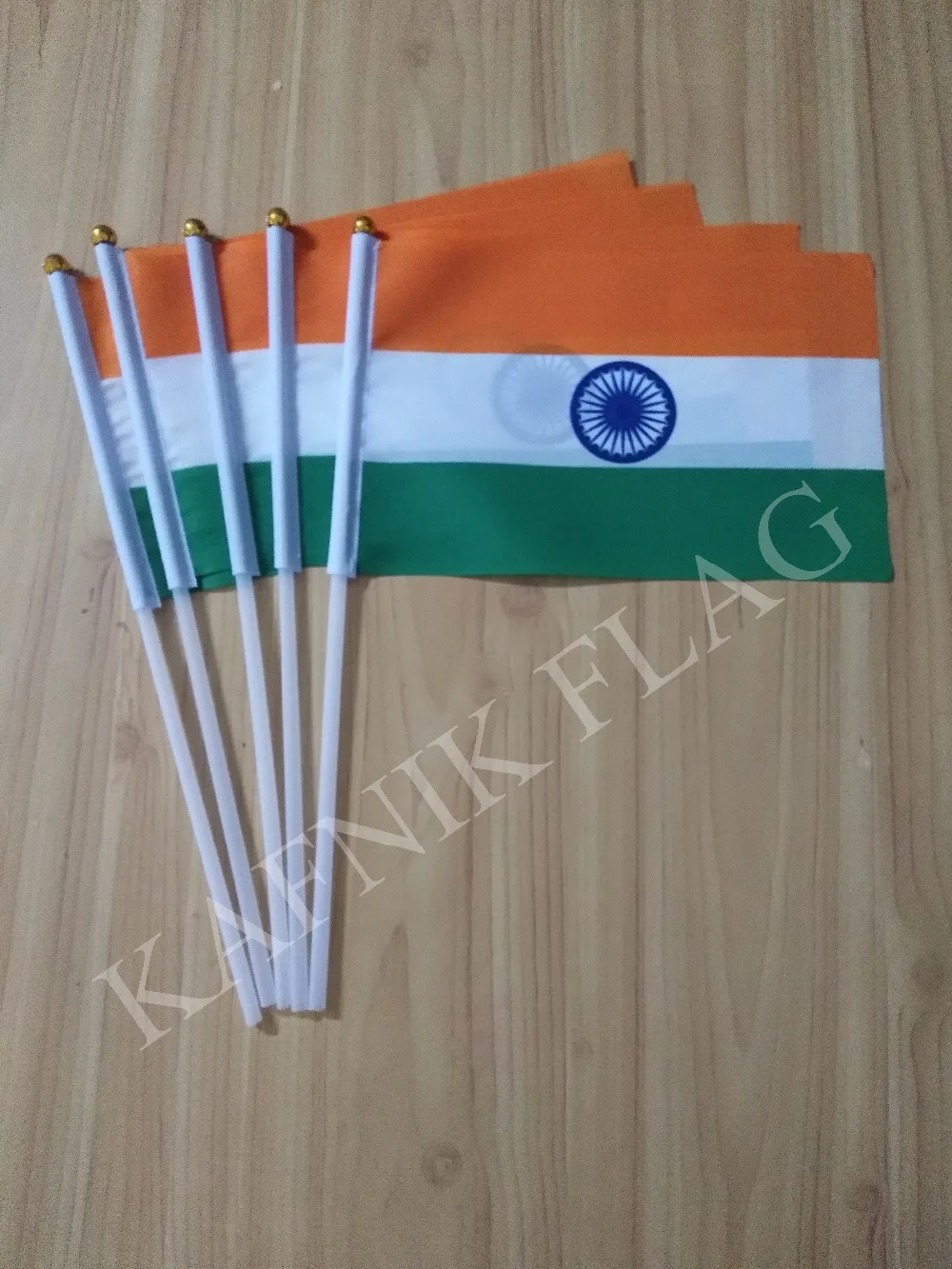 KAFNIK,5pcs India Hand Flag 14*21CM  With 30cm Plastic Flagpole