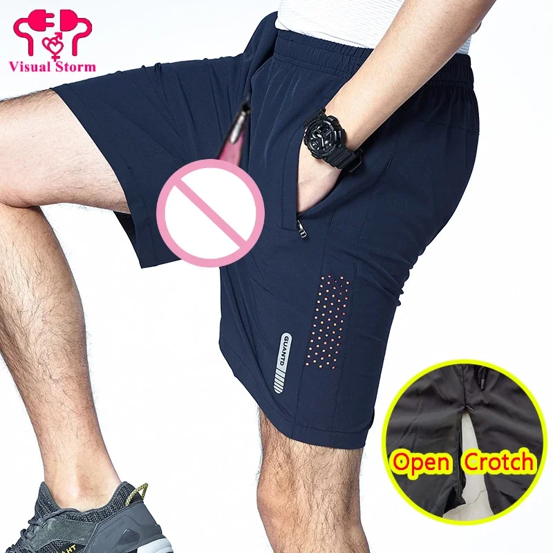 Summer Men Invisible Zipper Open Crotch Pants Sports Casual Black Breathable Loose Trousers Outdoor Hidden Zip Fly Crotchless
