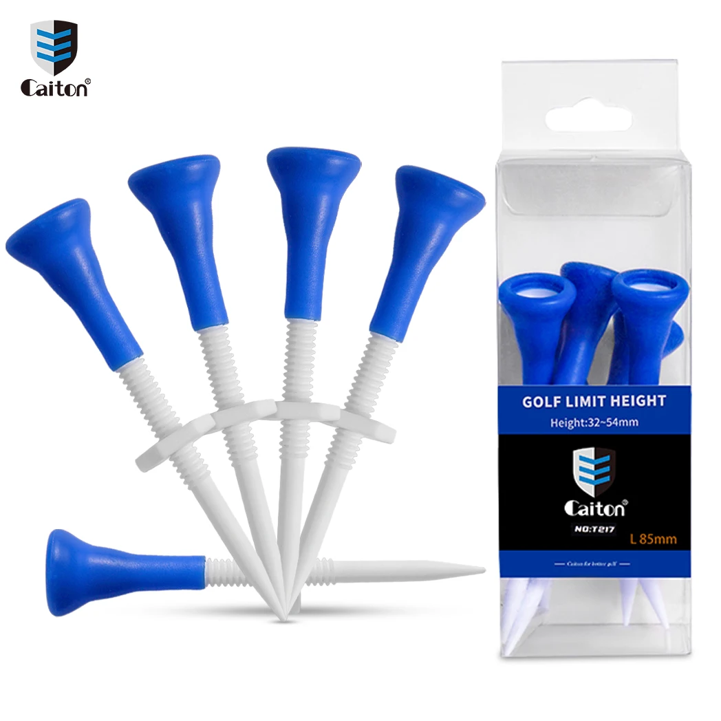 Caiton 5 sztuk plastikowych koszulek golfowych Premium 85 mm, regulowany zakres 22 mm, trwały z miękką gumową główką, lekki do stabilnych strzałów