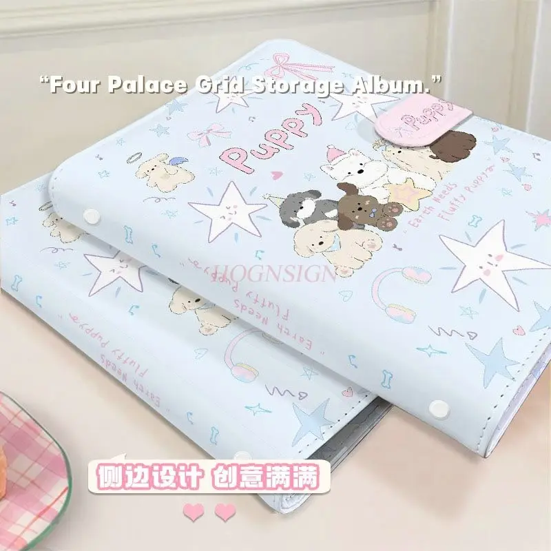 1book Star Puppy Double sided Storage Book 3-inch Four Grid PU Leather Small Card Detachable Loose leaf Card Book