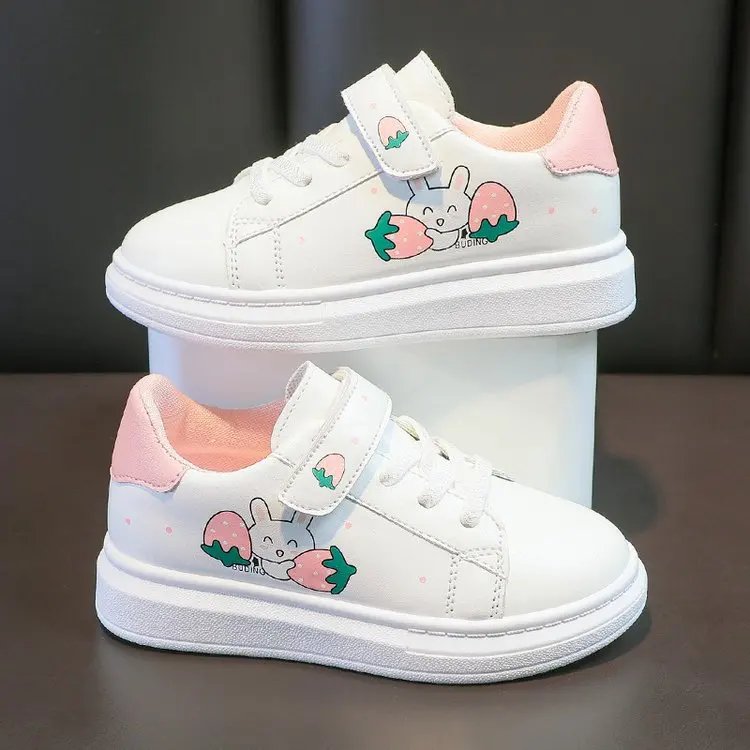 

Girls' sports shoes 2025 autumn new white shoes, leather surface board shoes, medium and large children's flat casual shoes