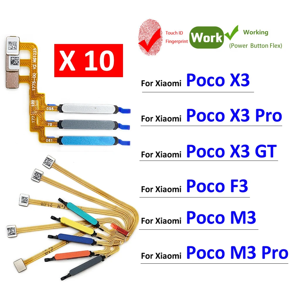 

10Pcs/Lot, Home Button FingerPrint Touch ID Sensor Flex Cable Ribbon For Xiaomi Poco X3 M3 F3 Pro X3 GT