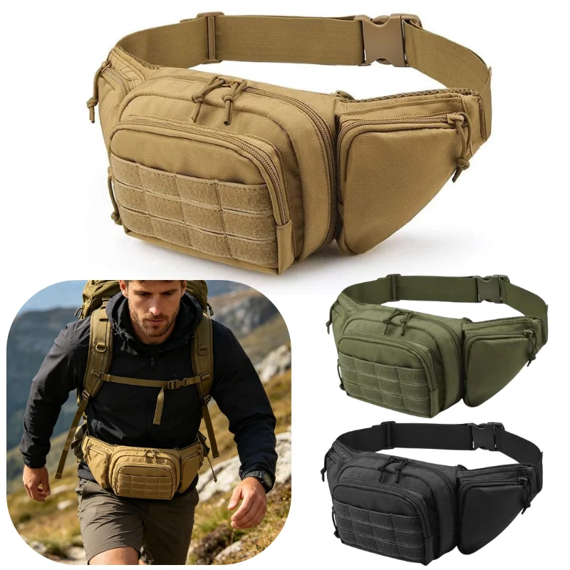Lightweight Outdoor Tactical Waist Pouch Adjustable Strap Zipper Fanny Pack Multifunctional Running Travel Mini Storage Belt Bag