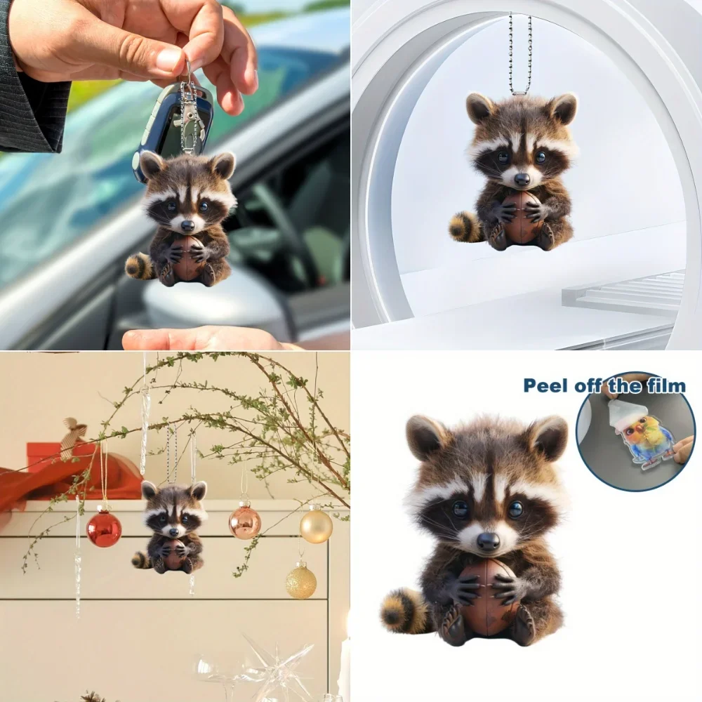 Cute Raccoon Rugby Pendant Versatile Charm Novelty Raccoon Keychain for Car Mirror,Backpack,Home,Graduation Festive,Gift & Decor
