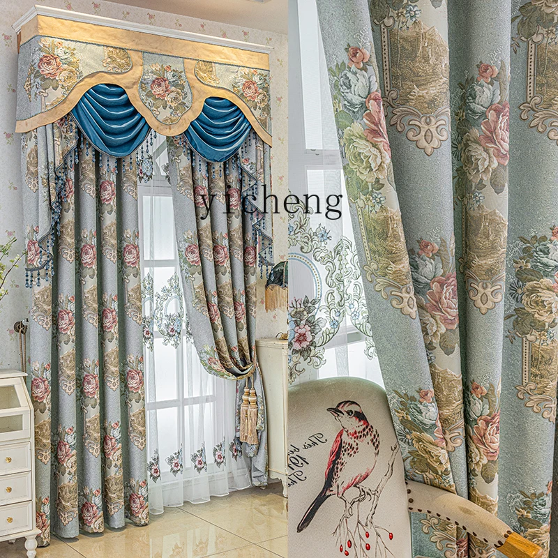 

ZZ Custom High-End Luxurious Elegant Villa Living Room Bedroom Blackout Curtains Chenille Floor-to-Ceiling Window Sheer