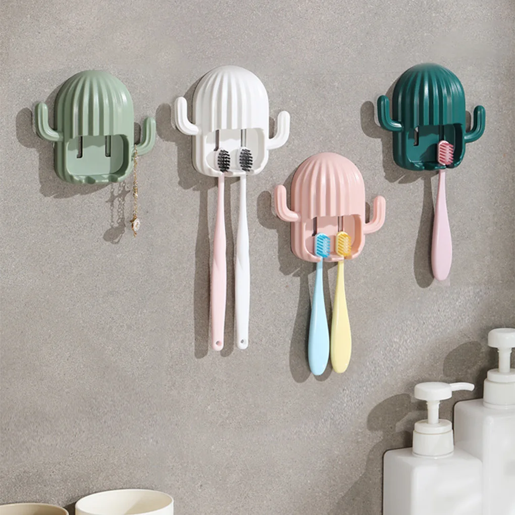 Toothbrush Holder Wall Mounted Suction Cup Cactus Tooth Brush Dispenser Bathroom Organizer Accessories Removable Cartoon Stand