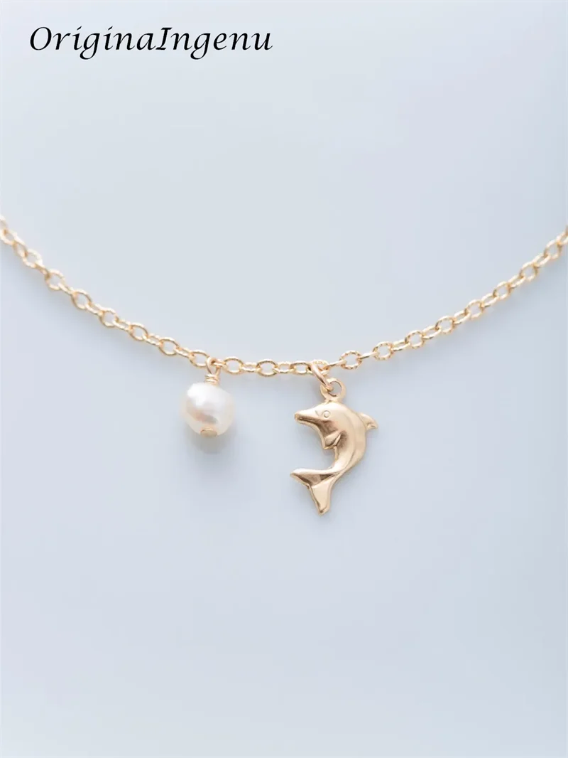 14K Gold Filled Dolphin Charm Anklet High Quality Freshwater Pearl Jewelry Tarnish Resistant Dainty Ankle Bracelet for Women